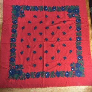 Vintage Italian red square scarf with blue roses